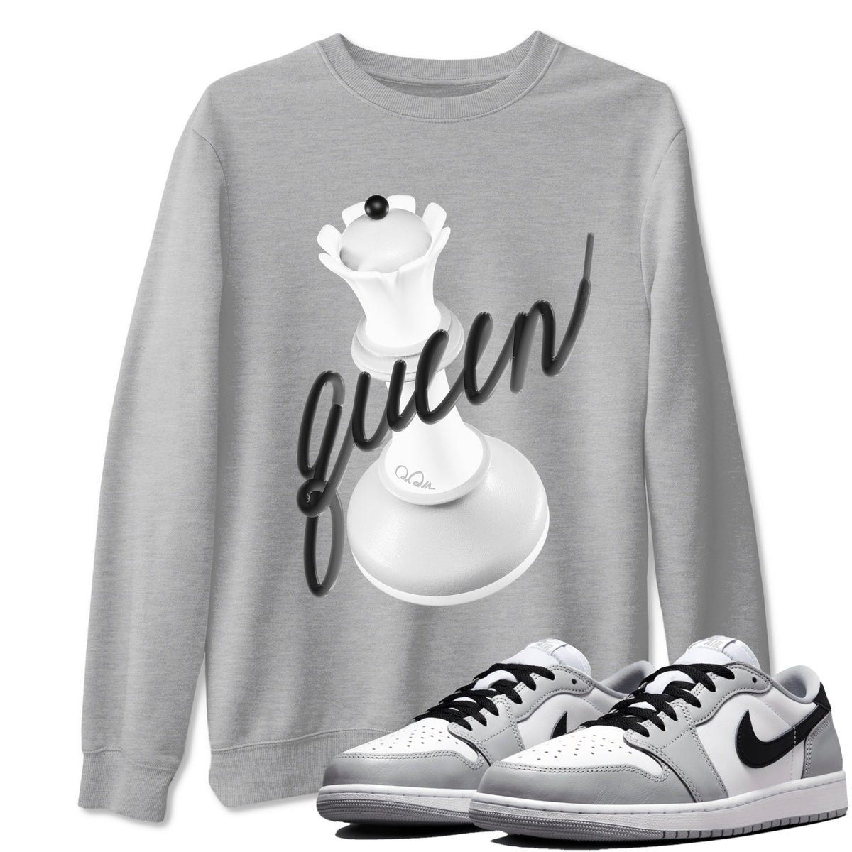 1s Wolf Grey shirts to match jordans 3D Queen sneaker match tees Air Jordan 1 Wolf Grey Drip Gear Zone streetwear brand Heather Grey 1 unisex cotton tee