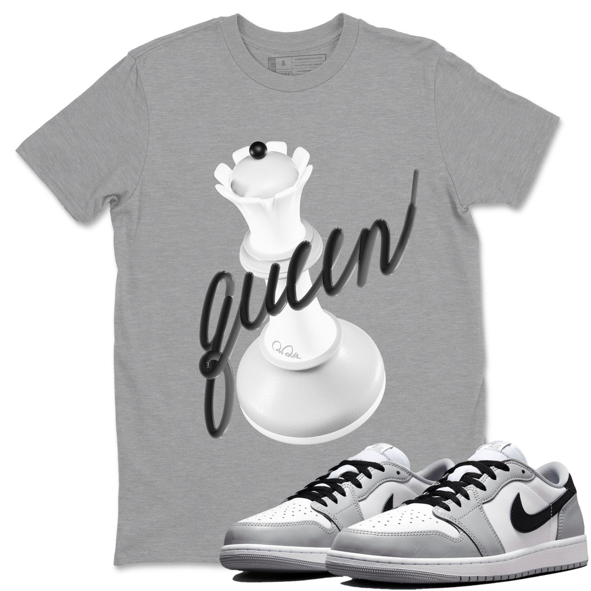 1s Wolf Grey shirts to match jordans 3D Queen sneaker match tees Air Jordan 1 Wolf Grey Drip Gear Zone streetwear brand Heather Grey 1 unisex cotton tee