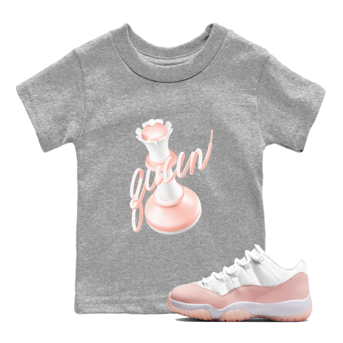 11s Legend Pink shirts to match jordans 3D Queen sneaker match tees Air Jordan 11 Legend Pink Drip Gear Zone streetwear brand Baby and Youth Heather Grey 1 cotton tee