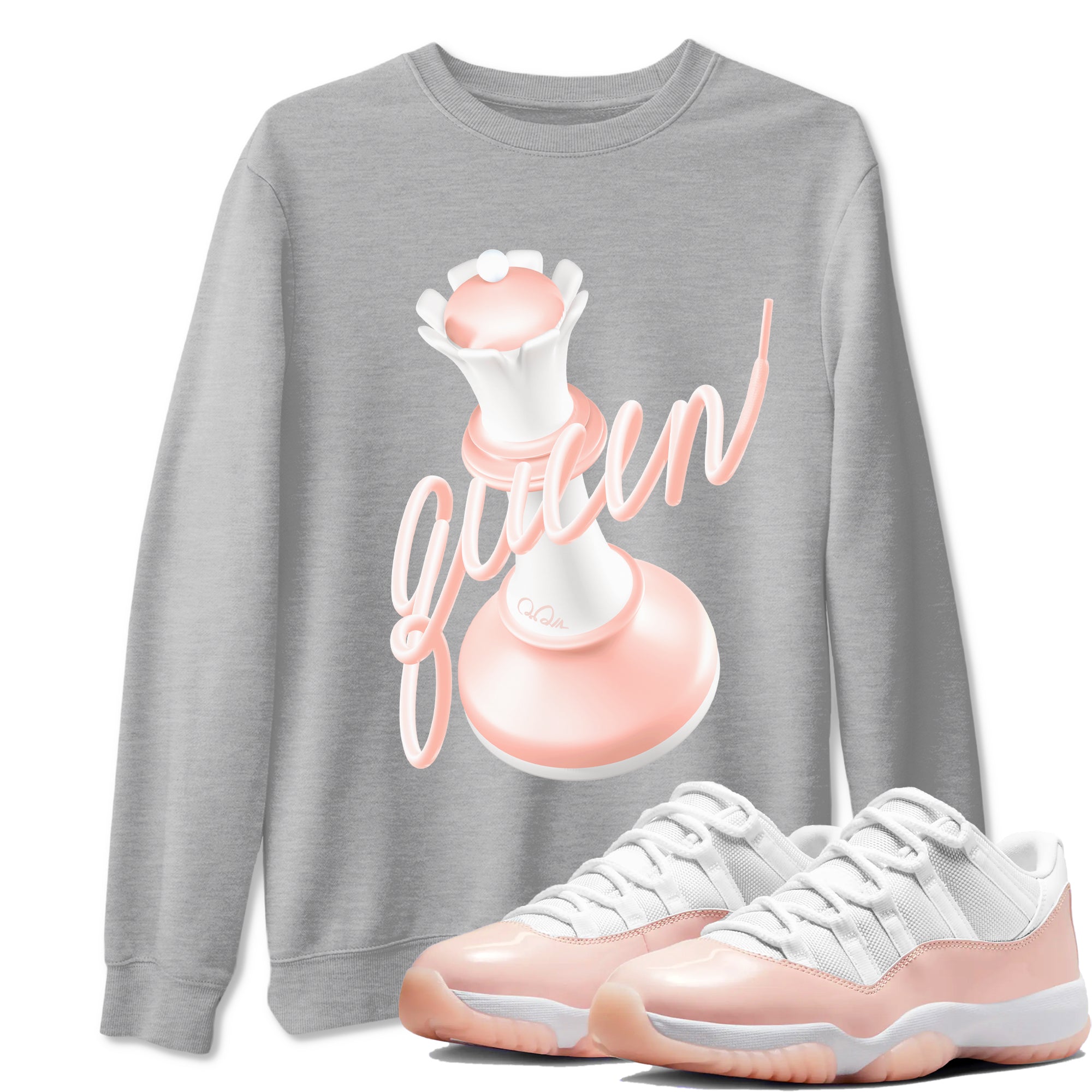 11s Legend Pink shirts to match jordans 3D Queen sneaker match tees Air Jordan 11 Legend Pink Drip Gear Zone streetwear brand Heather Grey 1 unisex cotton tee