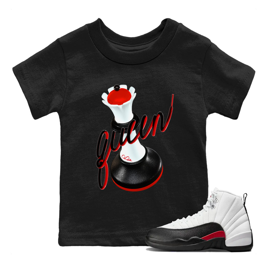 12s Taxi Flip shirts to match jordans 3D Queen sneaker match tees Air Jordan 12 Taxi Flip Drip Gear Zone streetwear brand Baby and Youth Black 1 cotton tee