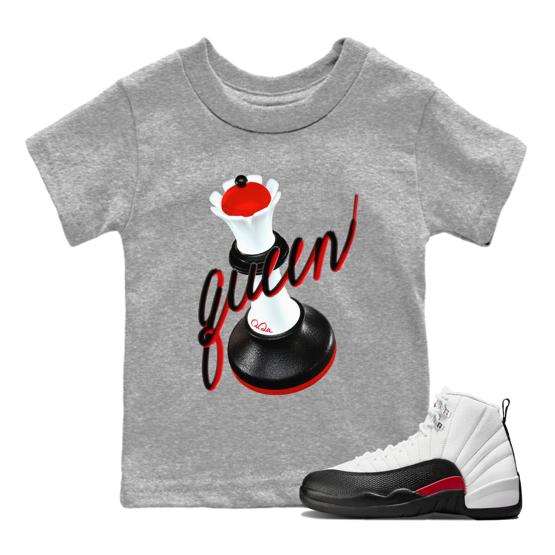 12s Taxi Flip shirts to match jordans 3D Queen sneaker match tees Air Jordan 12 Taxi Flip Drip Gear Zone streetwear brand Baby and Youth Heather Grey 1 cotton tee