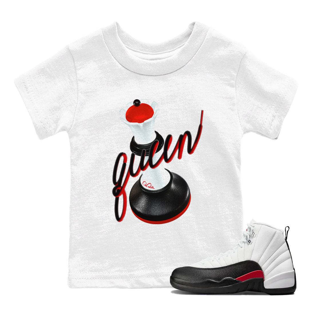 12s Taxi Flip shirts to match jordans 3D Queen sneaker match tees Air Jordan 12 Taxi Flip Drip Gear Zone streetwear brand Baby and Youth White 1 cotton tee