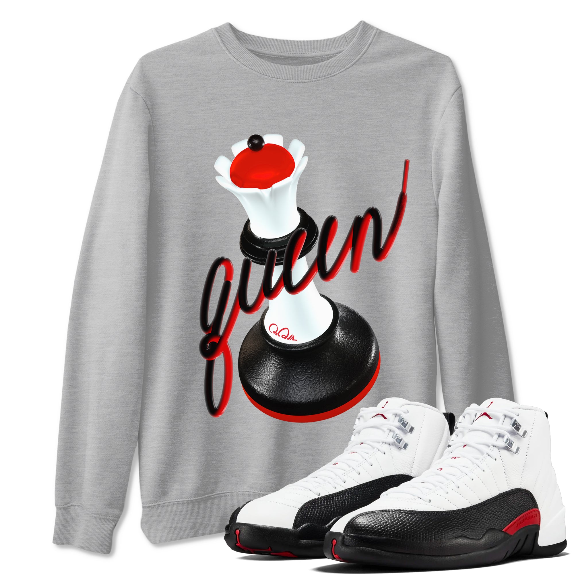 12s Taxi Flip shirts to match jordans 3D Queen sneaker match tees Air Jordan 12 Taxi Flip Drip Gear Zone streetwear brand Heather Grey 1 unisex cotton tee