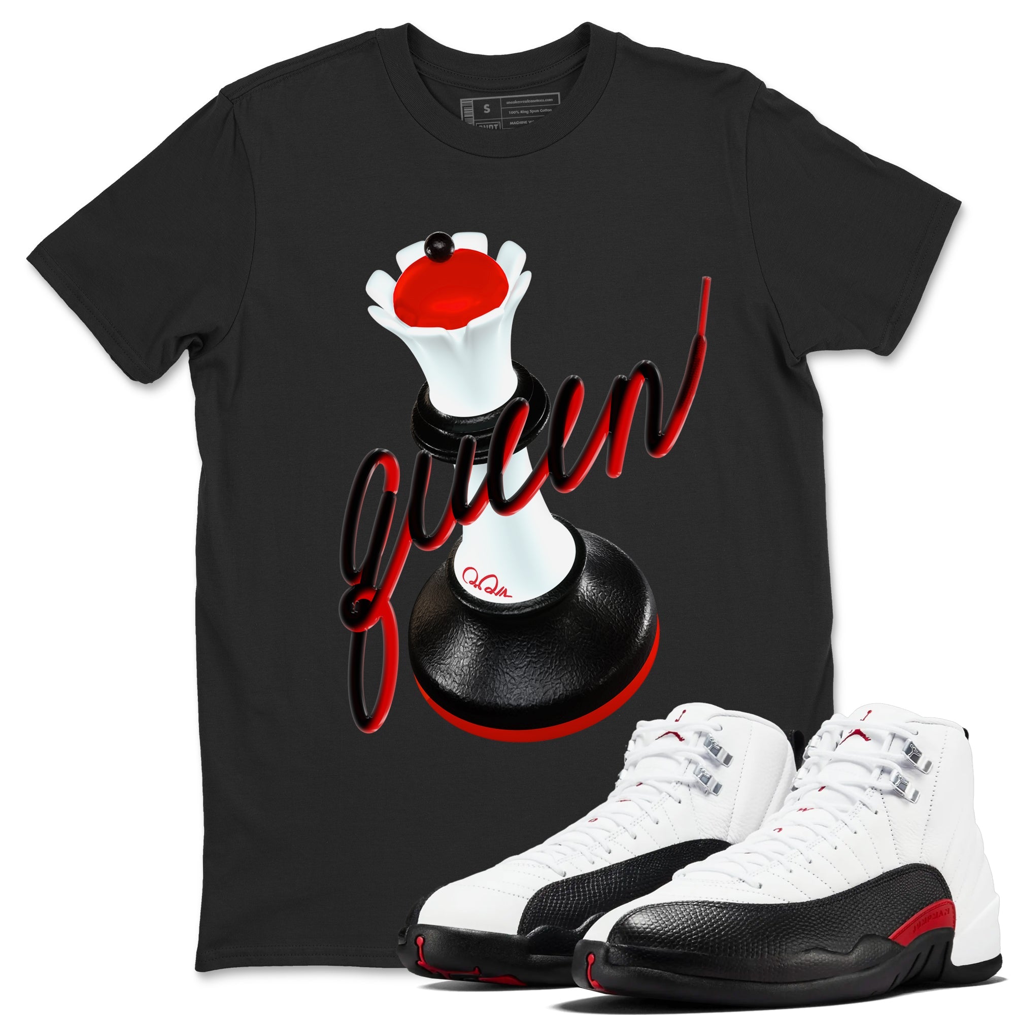 12s Taxi Flip shirts to match jordans 3D Queen sneaker match tees Air Jordan 12 Taxi Flip Drip Gear Zone streetwear brand Black 1 unisex cotton tee