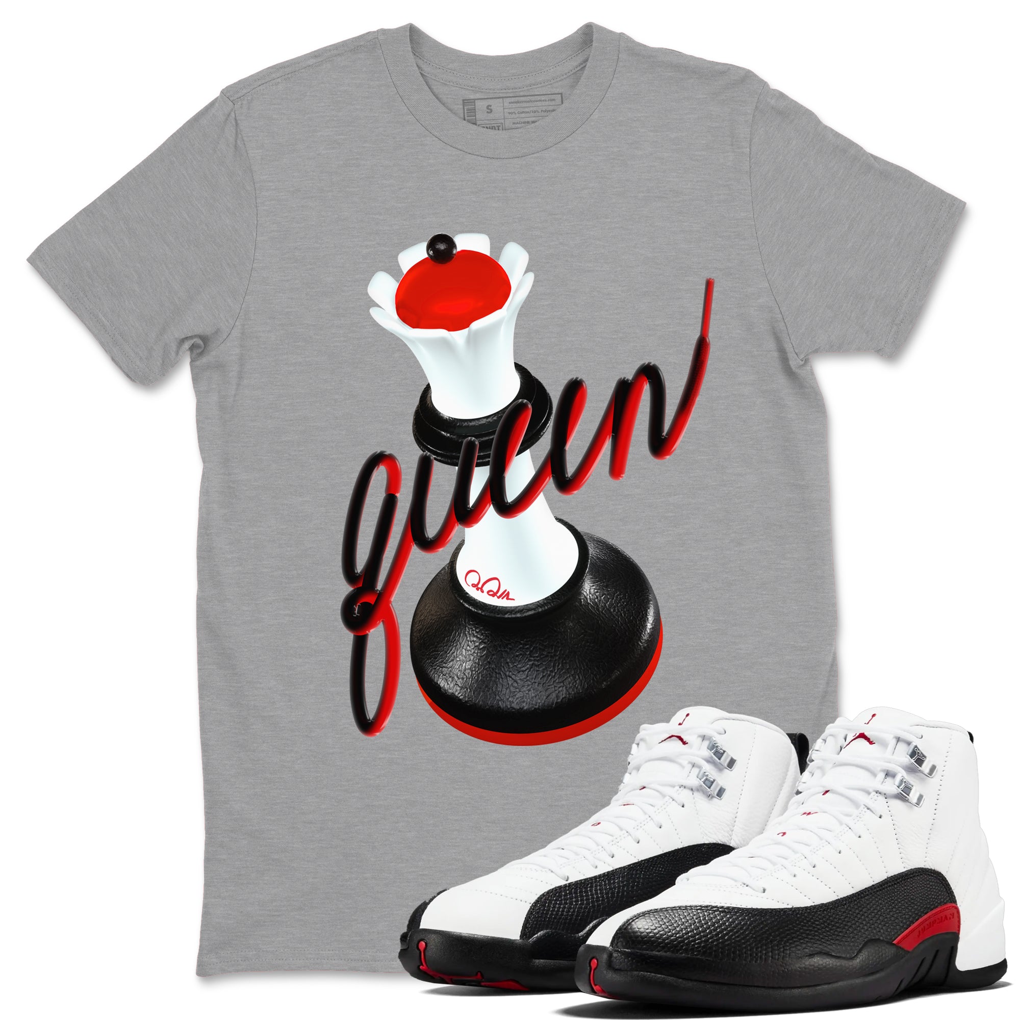 12s Taxi Flip shirts to match jordans 3D Queen sneaker match tees Air Jordan 12 Taxi Flip Drip Gear Zone streetwear brand Heather Grey 1 unisex cotton tee