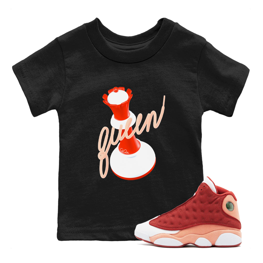 13s Dune Red shirts to match jordans 3D Queen sneaker match tees Air Jordan 13 Dune Red Drip Gear Zone streetwear brand Baby and Youth Black 1 cotton tee