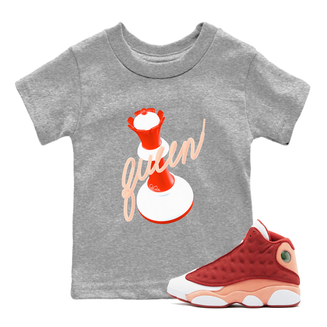 13s Dune Red shirts to match jordans 3D Queen sneaker match tees Air Jordan 13 Dune Red Drip Gear Zone streetwear brand Baby and Youth Heather Grey 1 cotton tee