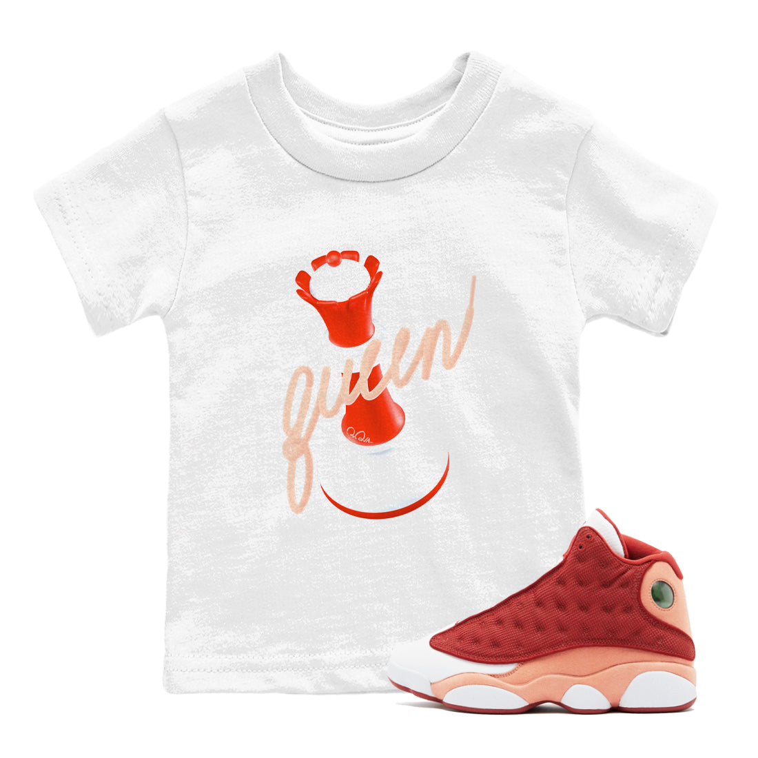 13s Dune Red shirts to match jordans 3D Queen sneaker match tees Air Jordan 13 Dune Red Drip Gear Zone streetwear brand Baby and Youth White 1 cotton tee