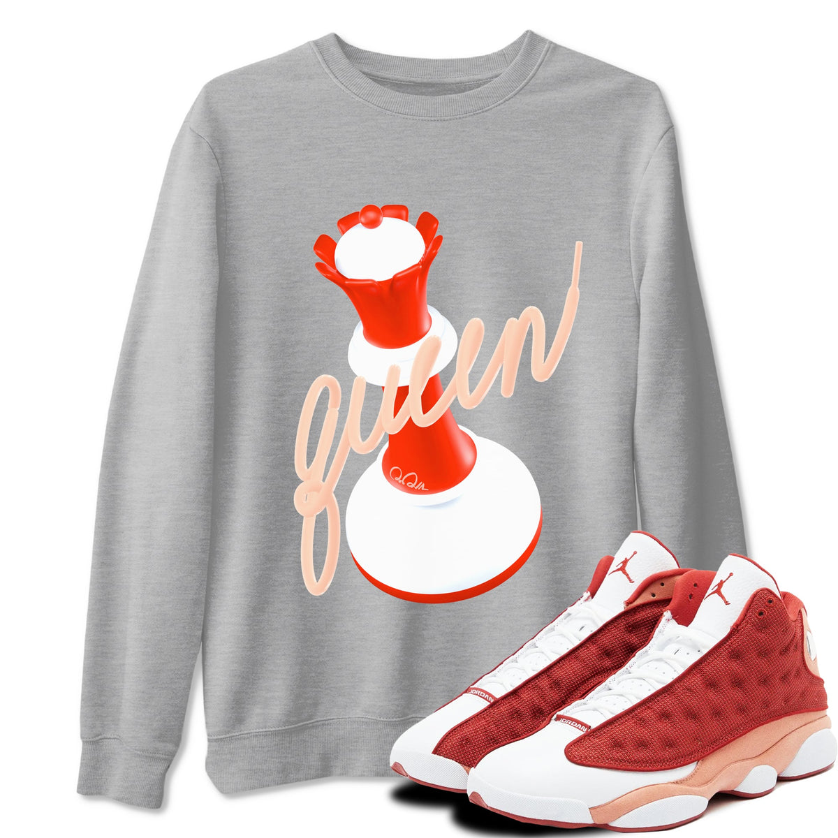 13s Dune Red shirts to match jordans 3D Queen sneaker match tees Air Jordan 13 Dune Red Drip Gear Zone streetwear brand Heather Grey 1 unisex cotton tee