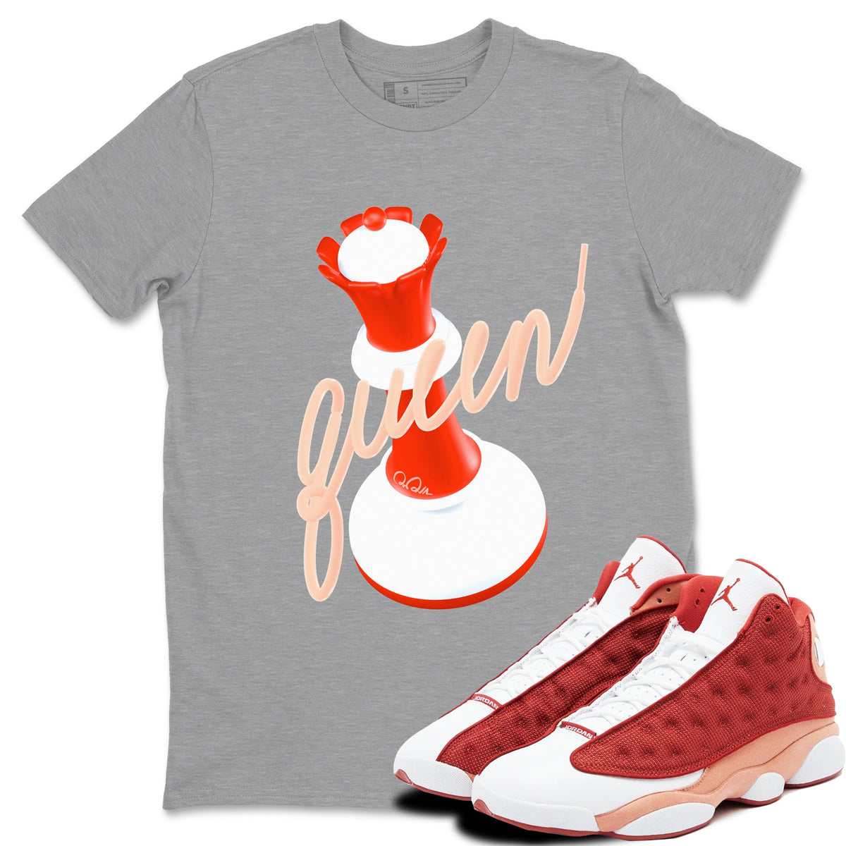 13s Dune Red shirts to match jordans 3D Queen sneaker match tees Air Jordan 13 Dune Red Drip Gear Zone streetwear brand Heather Grey 1 unisex cotton tee