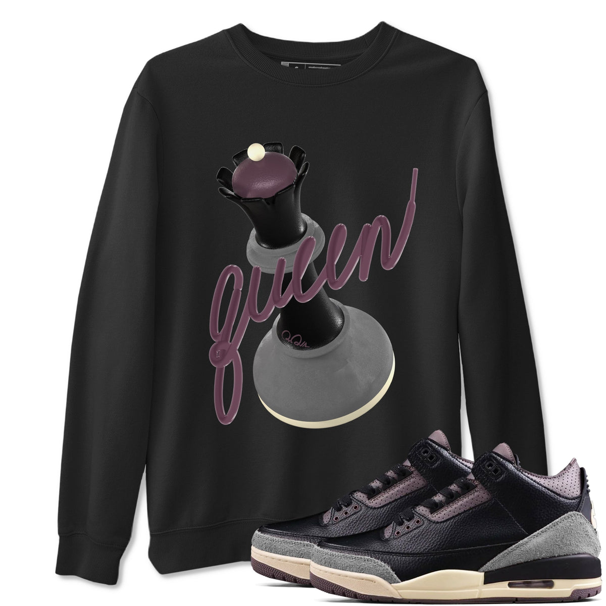 3s A Ma Maniere x Black shirts to match jordans 3D Queen sneaker match tees A Ma Maniere x Air Jordan 3 “While You Were Sleeping”Sneaker Release Tees unisex cotton Black 1 crew neck shirts
