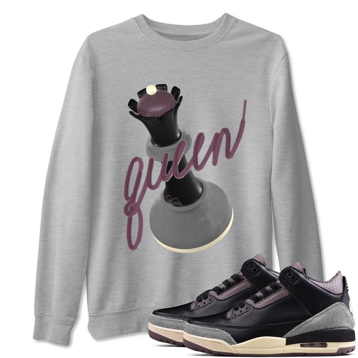 3s A Ma Maniere x Black shirts to match jordans 3D Queen sneaker match tees A Ma Maniere x Air Jordan 3 “While You Were Sleeping”Sneaker Release Tees unisex cotton Heather Grey 1 crew neck shirts