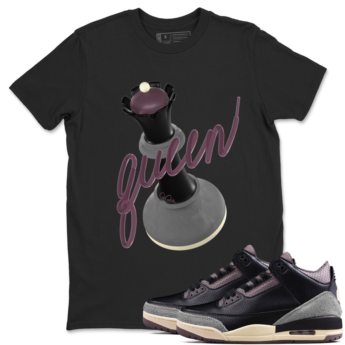 3s A Ma Maniere x Black shirts to match jordans 3D Queen sneaker match tees A Ma Maniere x Air Jordan 3 “While You Were Sleeping”Sneaker Release Tees unisex cotton Black 1 crew neck shirts