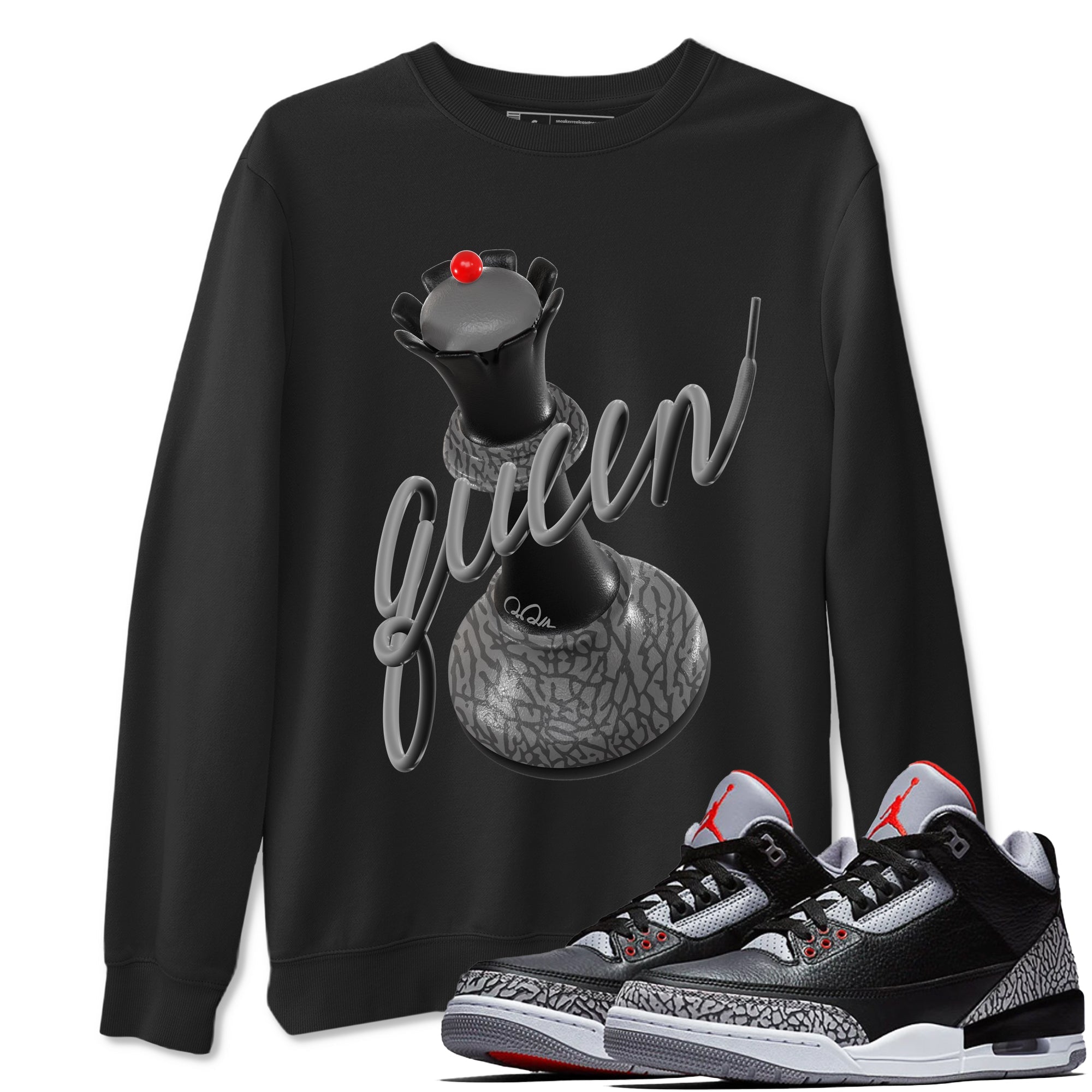 3s Black Cement shirts to match jordans 3D Queen sneaker match tees Air Jordan 3 Black Cement match shoes to clothes Drip Gear Zone unisex cotton Black 1 shirts