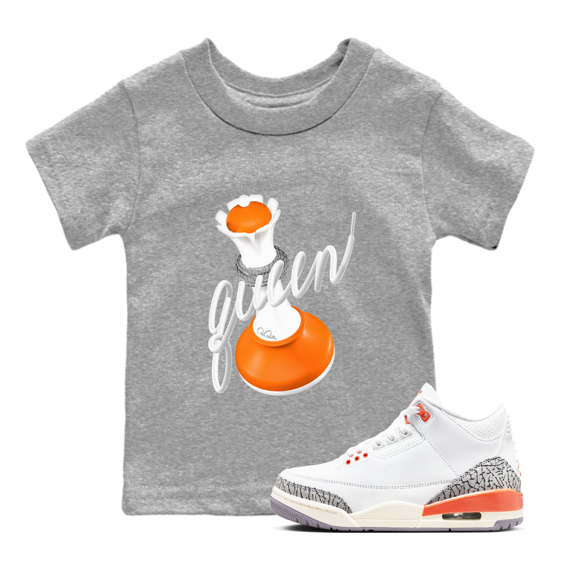 3s Georgia Peach shirt to match jordans 3D Queen sneaker tees Air Jordan 3 Georgia Peach Drip Gear Zone baby toddler Heather Grey 2 cotton Shirt