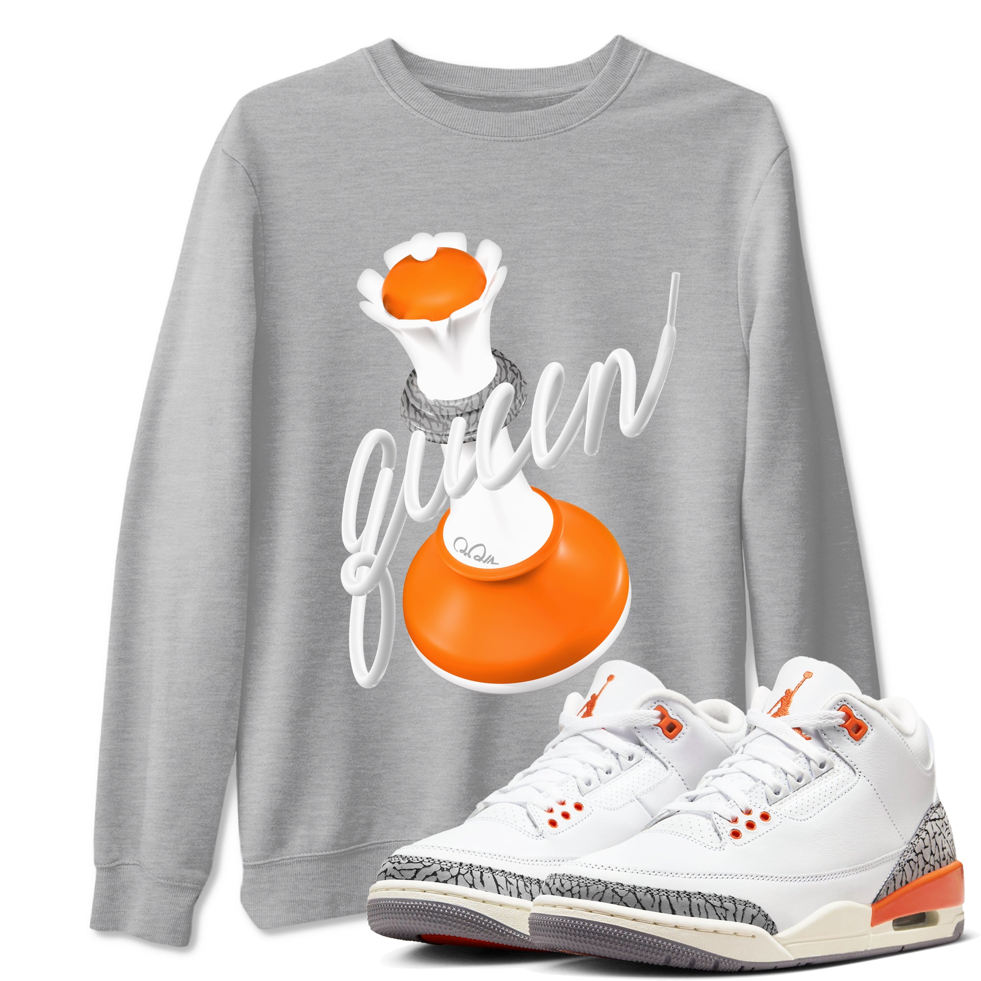 3s Georgia Peach shirt to match jordans 3D Queen sneaker tees Air Jordan 3 Georgia Peach Drip Gear Zone unisex cotton Heather Grey 1 crew neck shirt