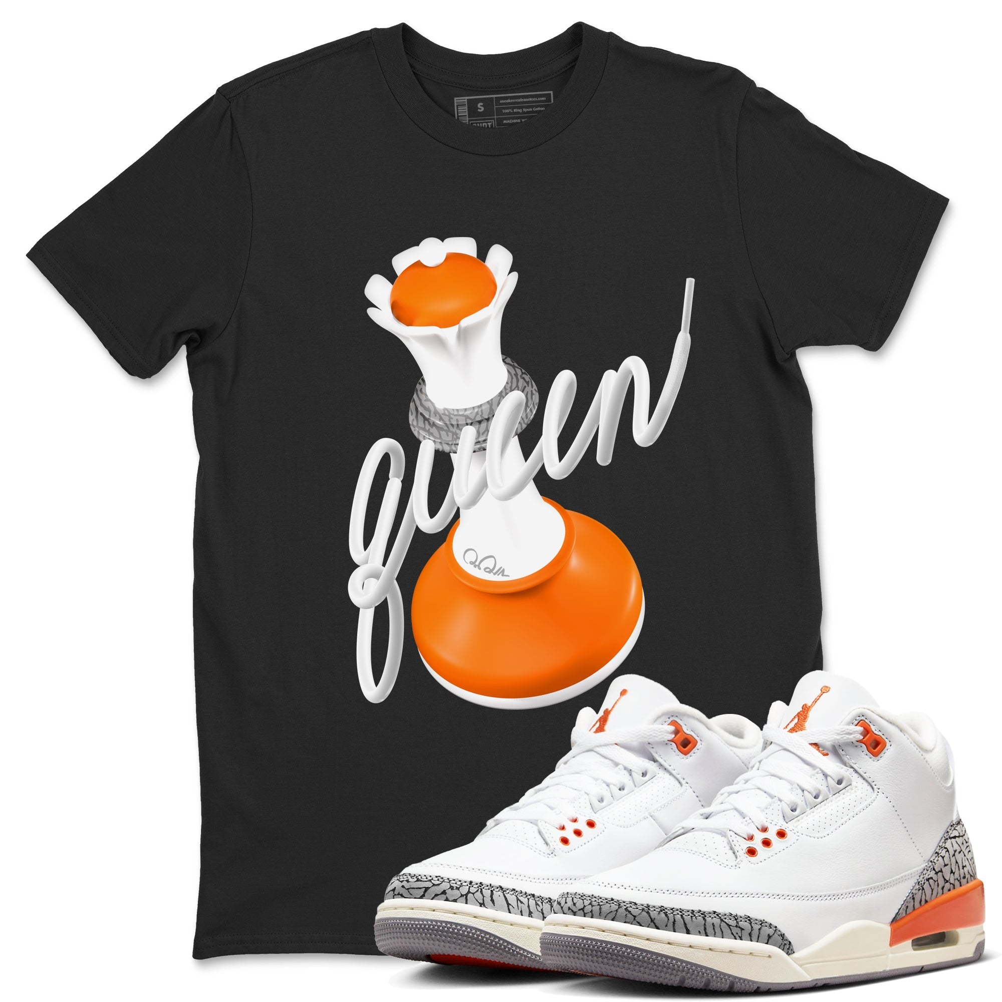 3s Georgia Peach shirt to match jordans 3D Queen sneaker tees Air Jordan 3 Georgia Peach Drip Gear Zone unisex cotton Black 1 crew neck shirt