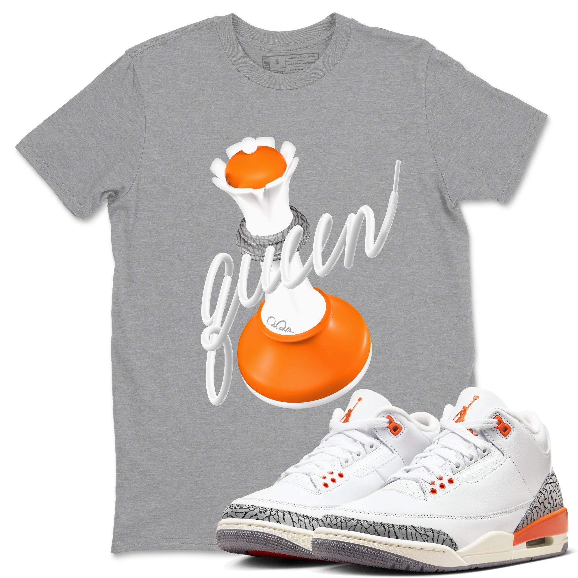 3s Georgia Peach shirt to match jordans 3D Queen sneaker tees Air Jordan 3 Georgia Peach Drip Gear Zone unisex cotton Heather Grey 1 crew neck shirt