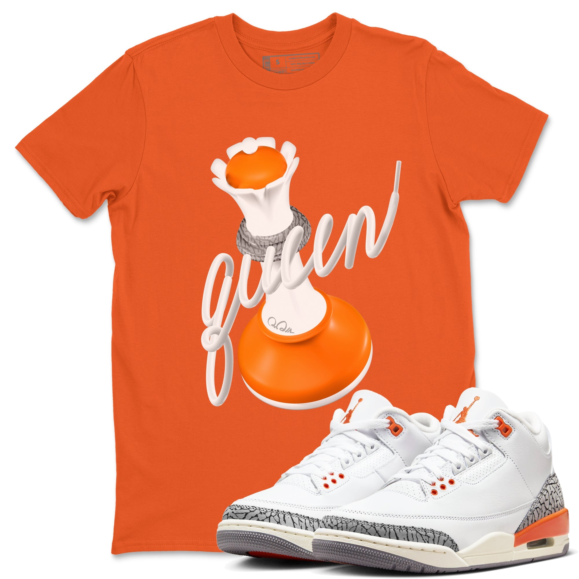 3s Georgia Peach shirt to match jordans 3D Queen sneaker tees Air Jordan 3 Georgia Peach Drip Gear Zone unisex cotton Orange 1 crew neck shirt