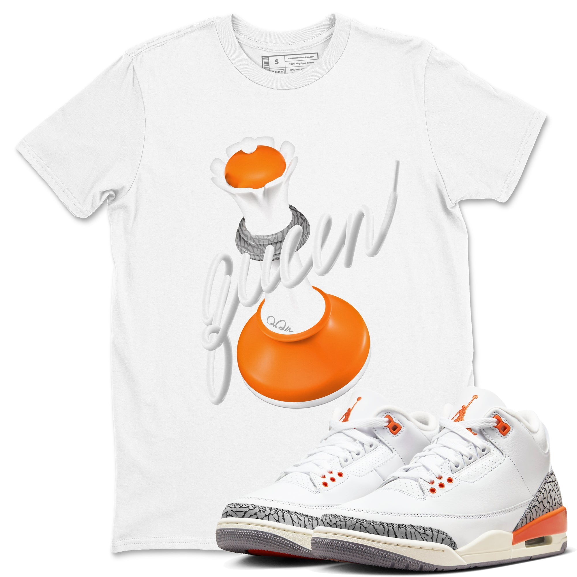 3s Georgia Peach shirt to match jordans 3D Queen sneaker tees Air Jordan 3 Georgia Peach Drip Gear Zone unisex cotton White 1 crew neck shirt