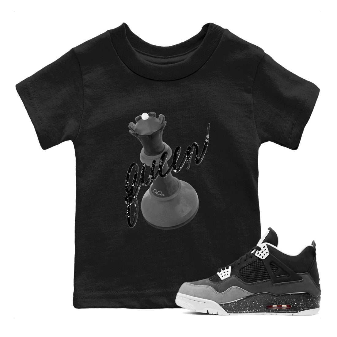 4s Fear shirts to match jordans 3D Queen sneaker match tees Air Jordan 4 Fear match shoes to clothes Drip Gear Zone Youth Baby Black 1 tee