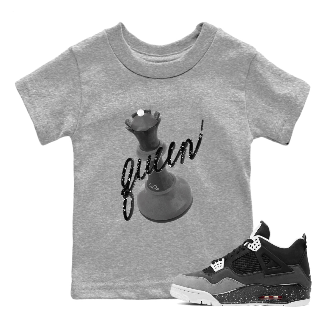 4s Fear shirts to match jordans 3D Queen sneaker match tees Air Jordan 4 Fear match shoes to clothes Drip Gear Zone Youth Baby Heather Grey 1 tee
