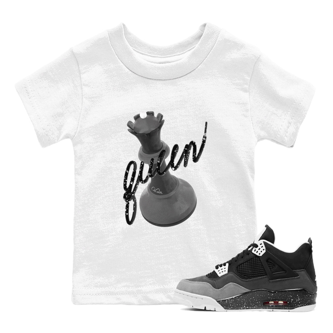 4s Fear shirts to match jordans 3D Queen sneaker match tees Air Jordan 4 Fear match shoes to clothes Drip Gear Zone Youth Baby White 1 tee