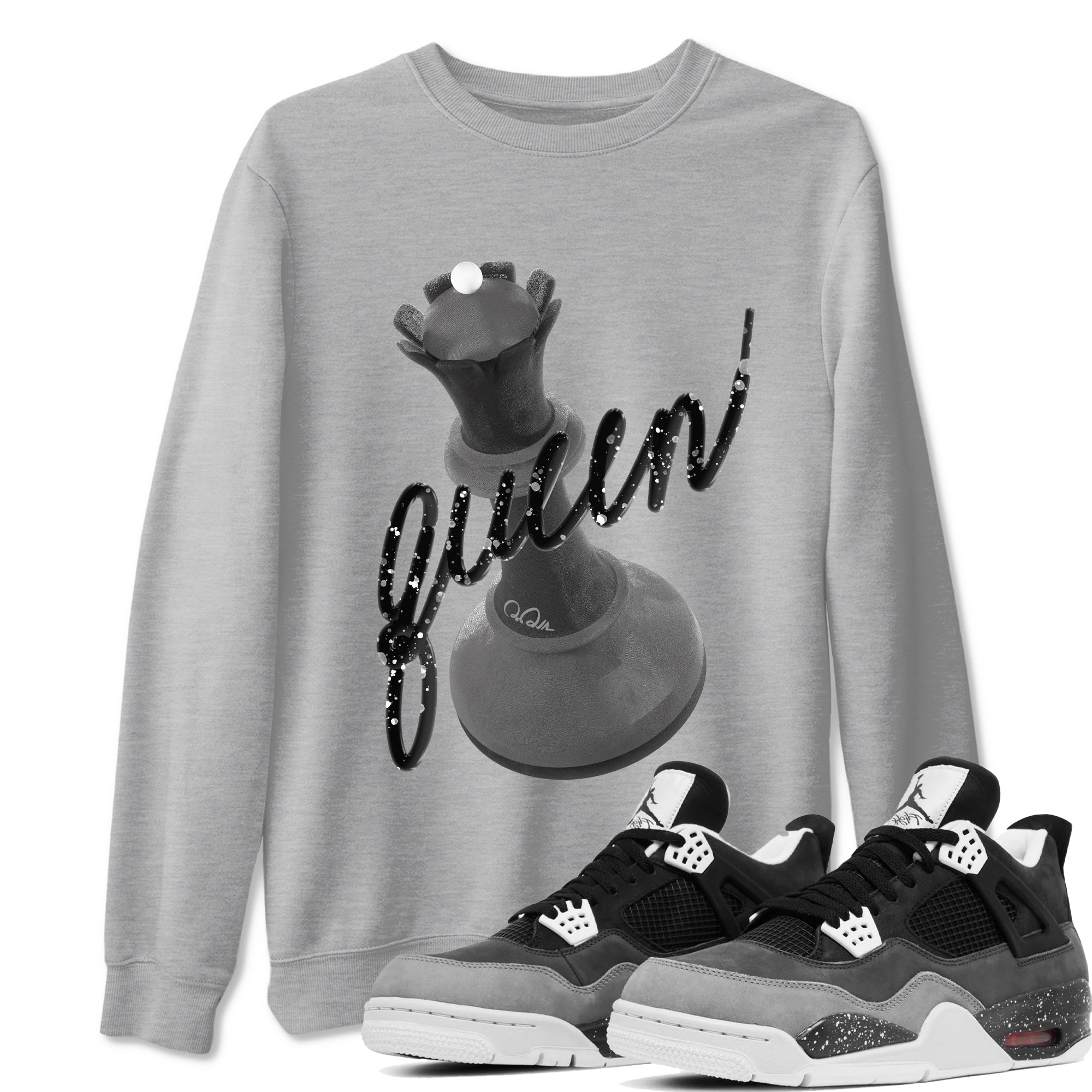 4s Fear shirts to match jordans 3D Queen sneaker match tees Air Jordan 4 Fear match shoes to clothes Drip Gear Zone unisex cotton Heather Grey 1 shirts