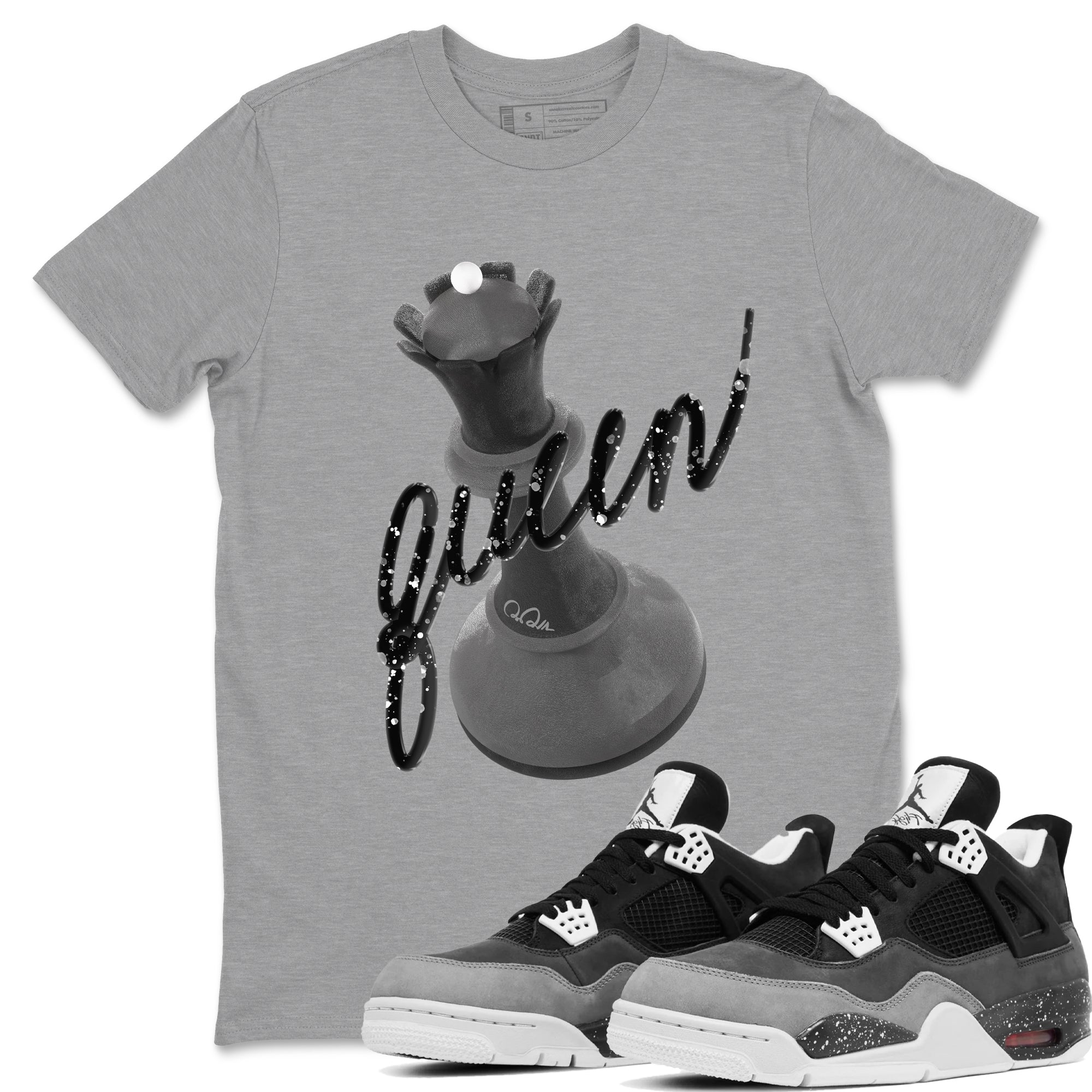 4s Fear shirts to match jordans 3D Queen sneaker match tees Air Jordan 4 Fear match shoes to clothes Drip Gear Zone unisex cotton Heather Grey 1 shirts