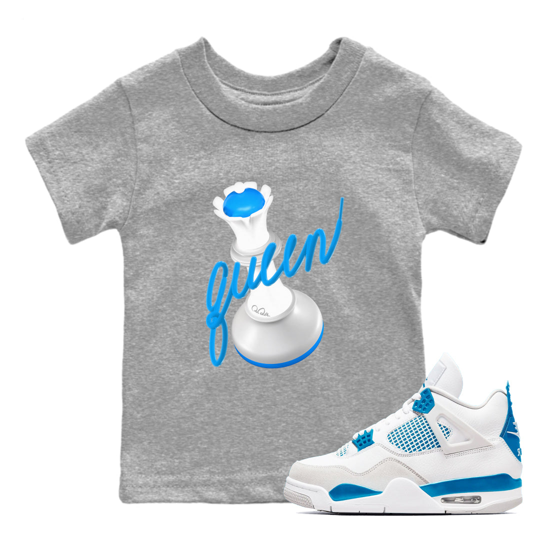 Air Jordan 4 Industrial Blue shirt to match jordans 3D Queen sneaker tees Air Jordan 4 Military Blue Drip Gear Zone baby toddler Heather Grey 1 cotton Shirt