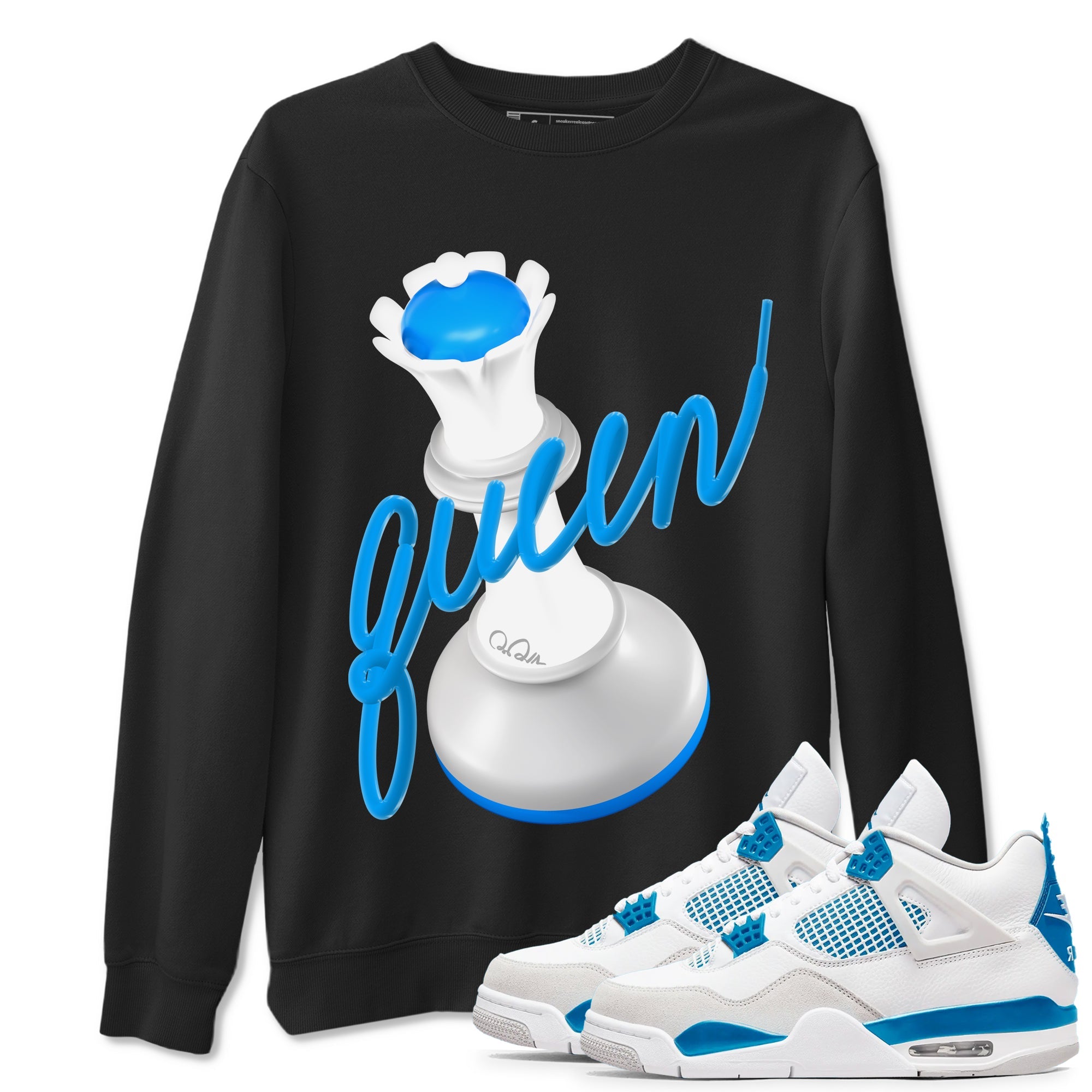 Air Jordan 4 Industrial Blue shirt to match jordans 3D Queen sneaker tees Air Jordan 4 Military Blue Drip Gear Zone unisex cotton Black 1 crew neck shirt
