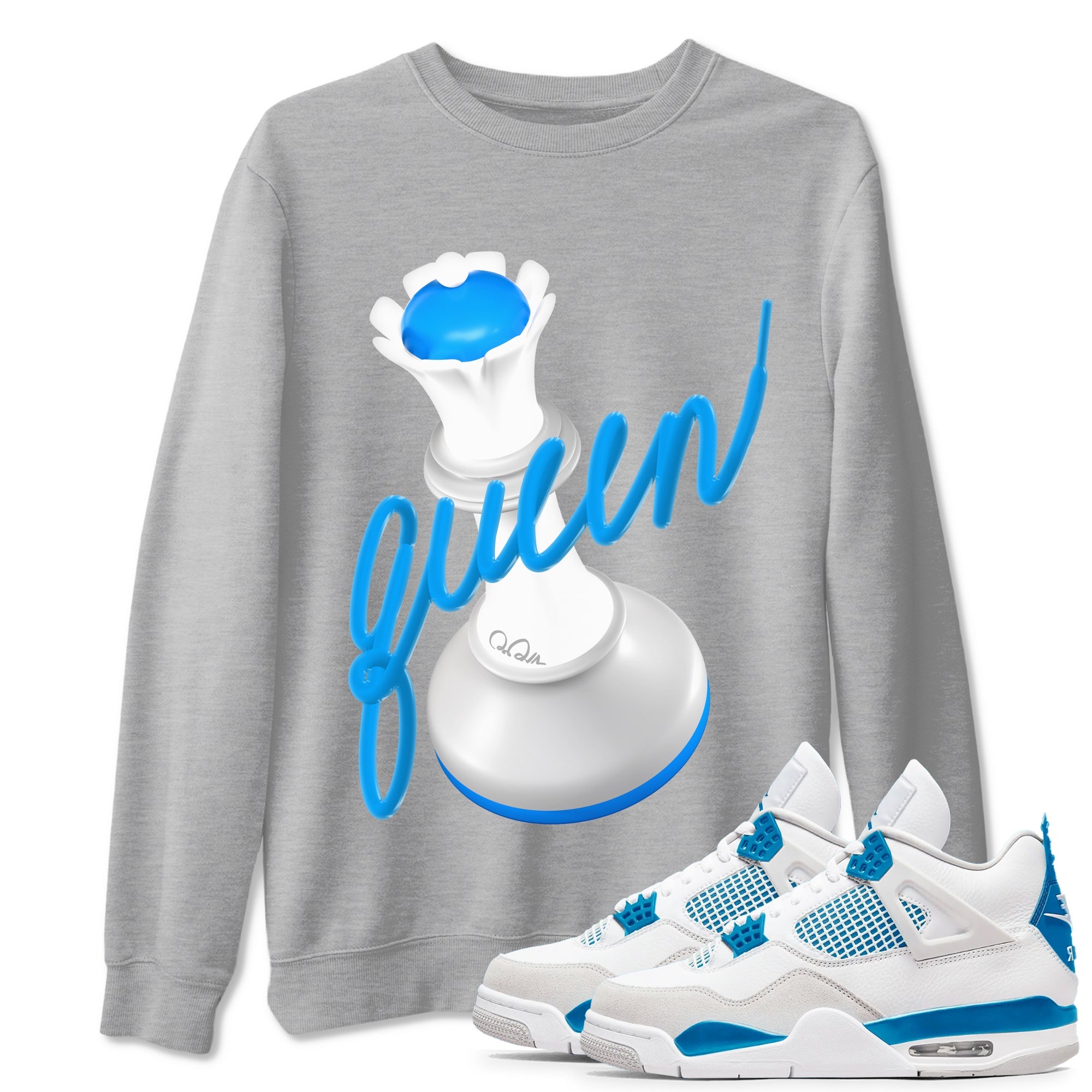 Air Jordan 4 Industrial Blue shirt to match jordans 3D Queen sneaker tees Air Jordan 4 Military Blue Drip Gear Zone unisex cotton Heather Grey 1 crew neck shirt