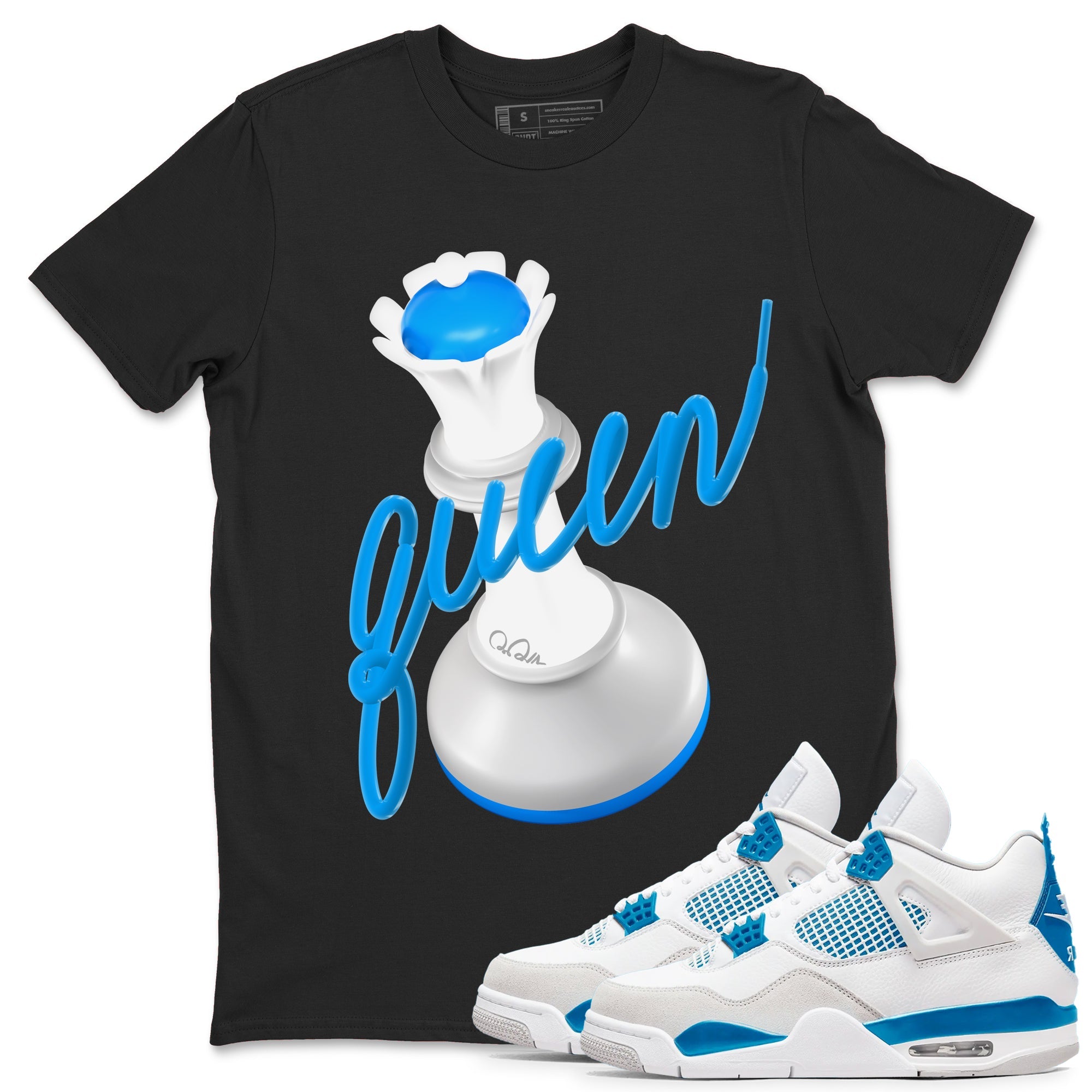 Air Jordan 4 Industrial Blue shirt to match jordans 3D Queen sneaker tees Air Jordan 4 Military Blue Drip Gear Zone unisex cotton Black 1 crew neck shirt