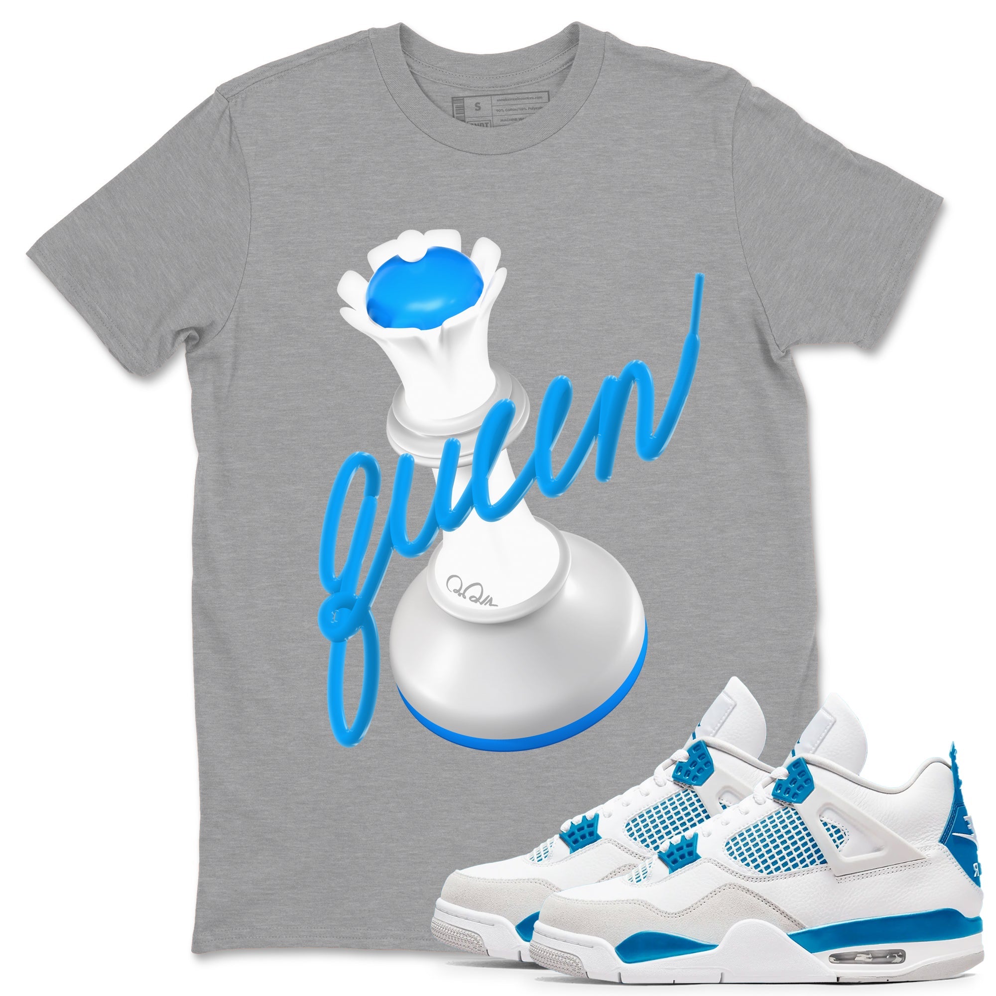 Air Jordan 4 Industrial Blue shirt to match jordans 3D Queen sneaker tees Air Jordan 4 Military Blue Drip Gear Zone unisex cotton Heather Grey 1 crew neck shirt
