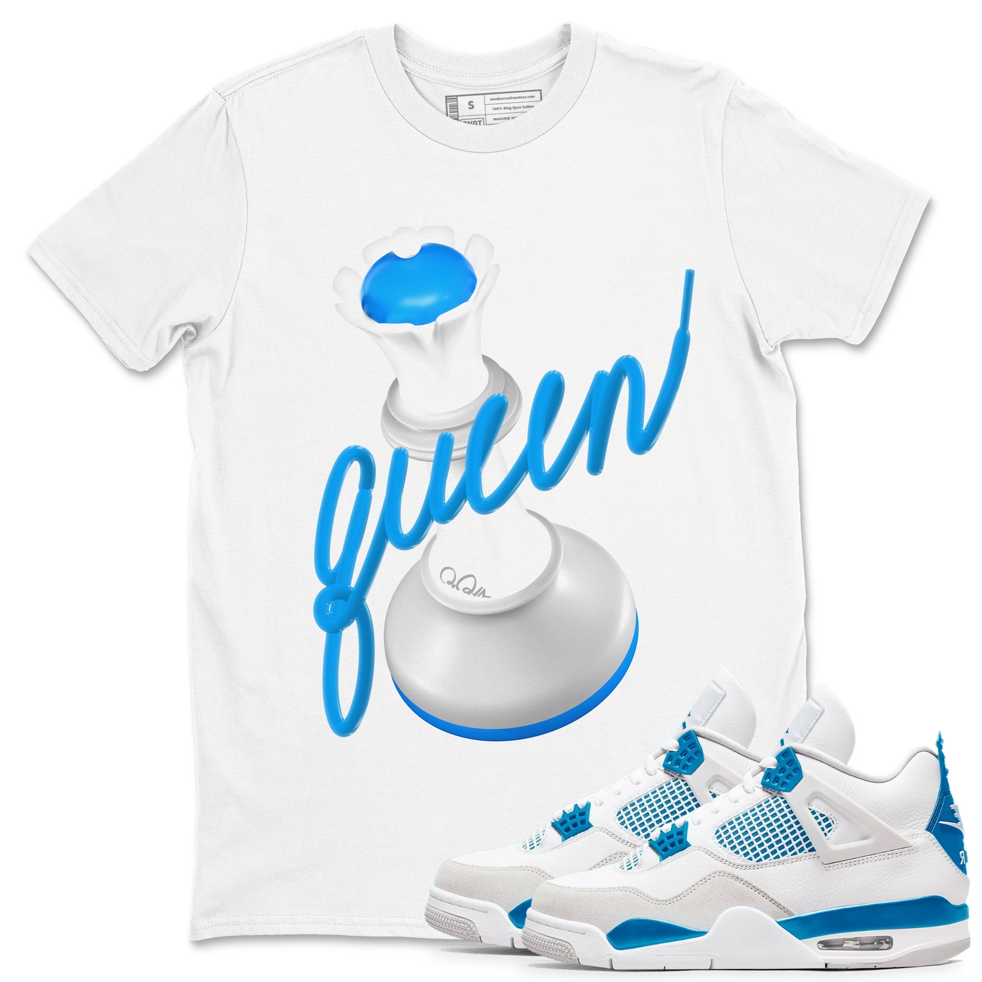 Air Jordan 4 Industrial Blue shirt to match jordans 3D Queen sneaker tees Air Jordan 4 Military Blue Drip Gear Zone unisex cotton White 1 crew neck shirt