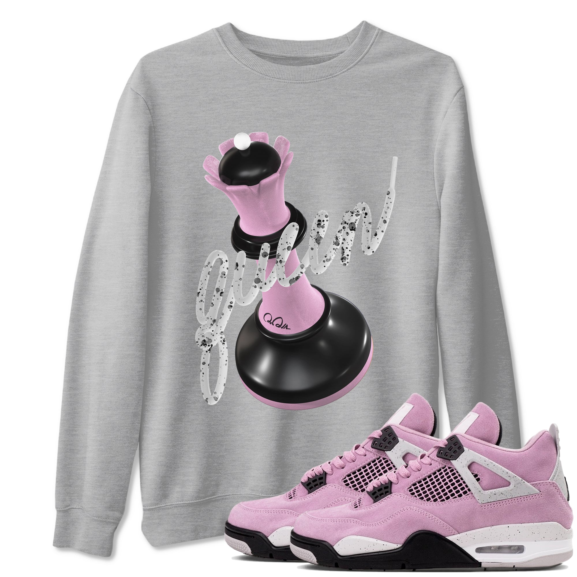 4s Retro Orchid shirts to match jordans 3D Queen sneaker match tees Air Jordan 4 WMNS Orchid match shoes to clothes Drip Gear Zone unisex cotton Heather Grey 1 shirts
