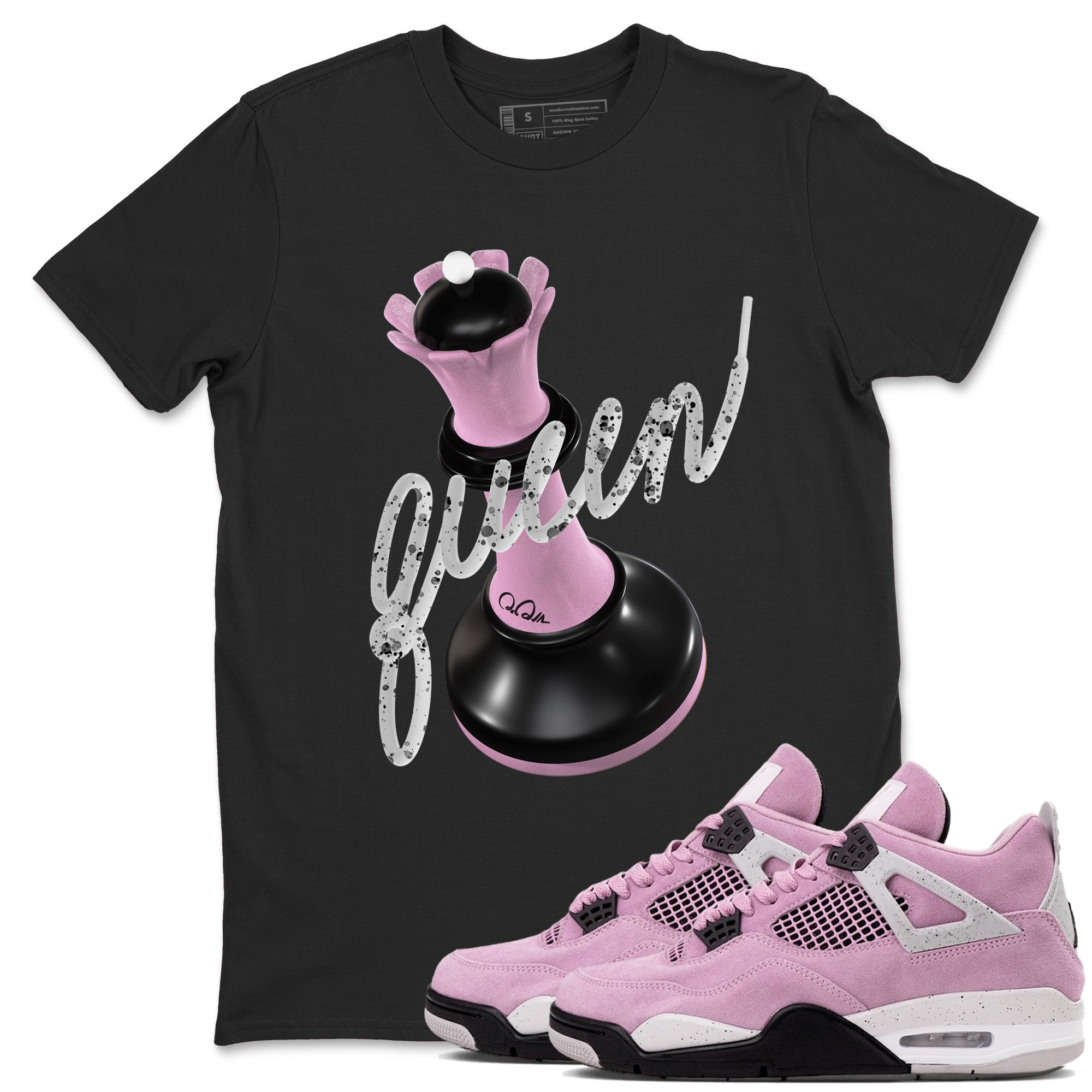 4s Retro Orchid shirts to match jordans 3D Queen sneaker match tees Air Jordan 4 WMNS Orchid match shoes to clothes Drip Gear Zone unisex cotton Black 1 shirts
