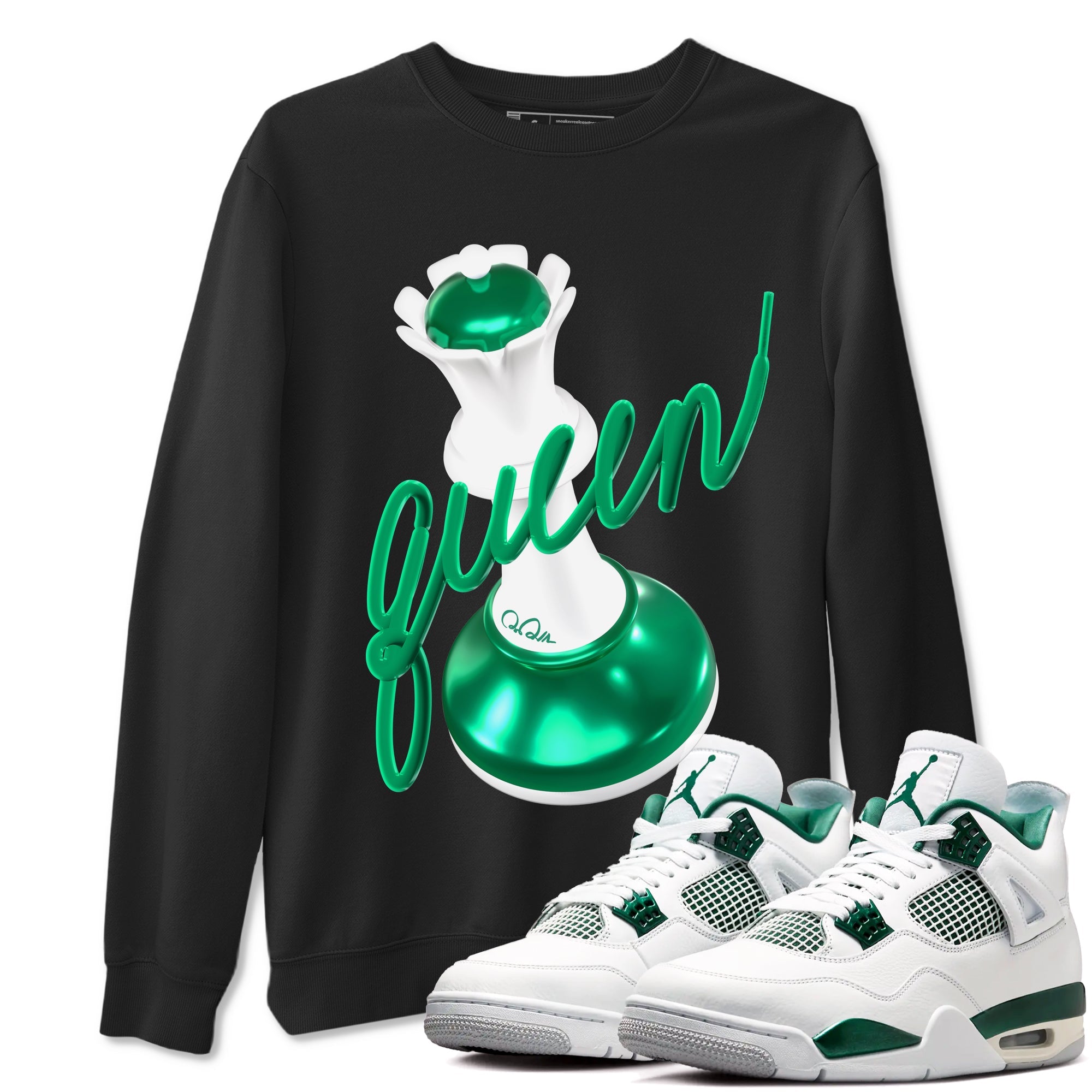 4s Oxidized Green shirts to match jordans 3D Queen sneaker match tees Air Jordan 4 Oxidized Green Drip Gear Zone streetwear brand Black 1 unisex cotton tee