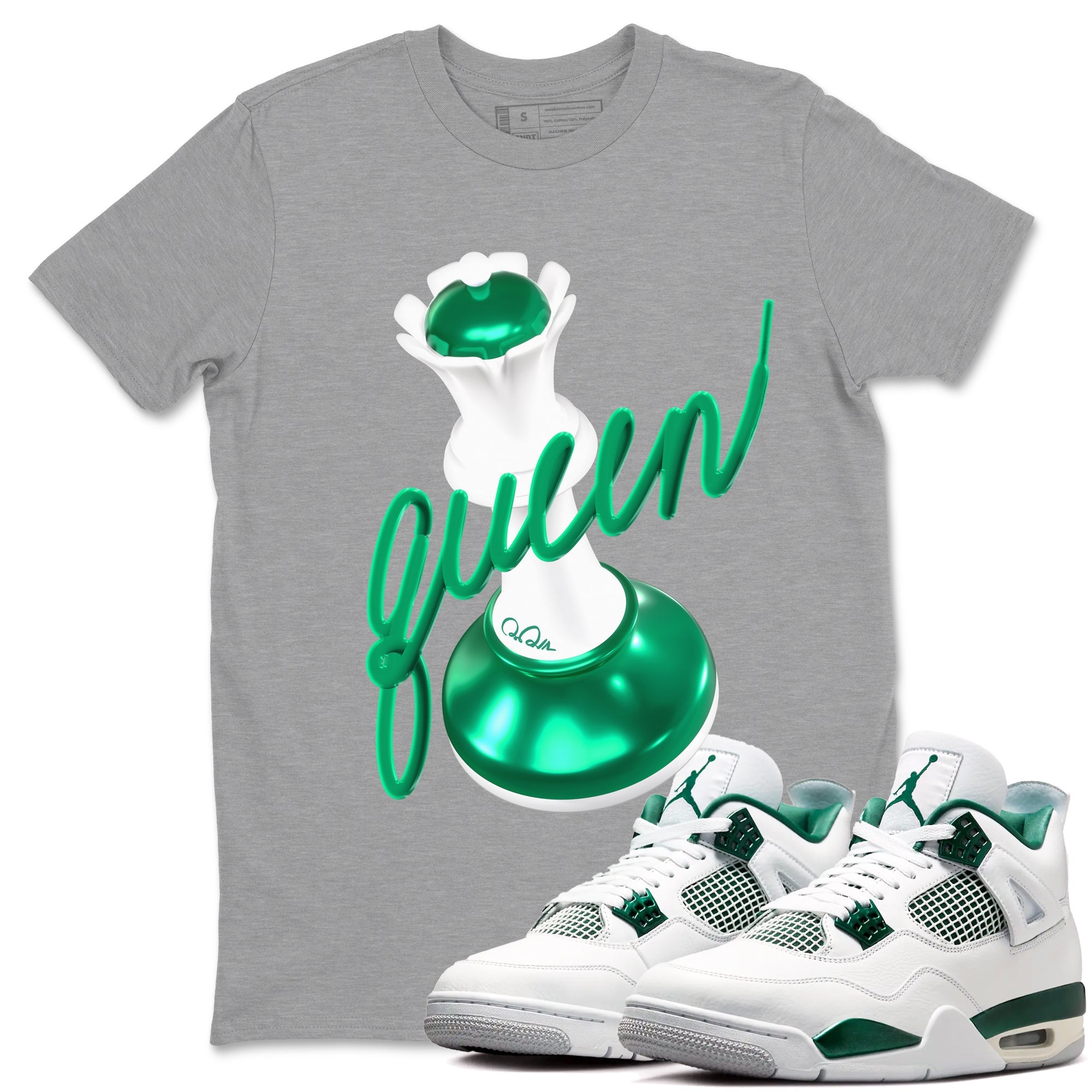 4s Oxidized Green shirts to match jordans 3D Queen sneaker match tees Air Jordan 4 Oxidized Green Drip Gear Zone streetwear brand Heather Grey 1 unisex cotton tee