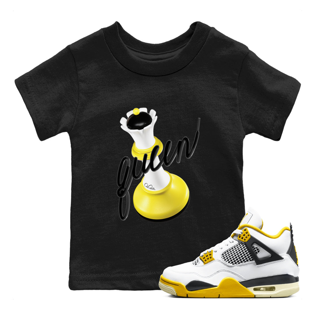 AJ4 Vivid Sulfur shirt to match jordans 3D Queen sneaker tees Air Jordan 4 Vivid Sulfur Drip Gear Zone baby toddler Black 1 cotton Shirt