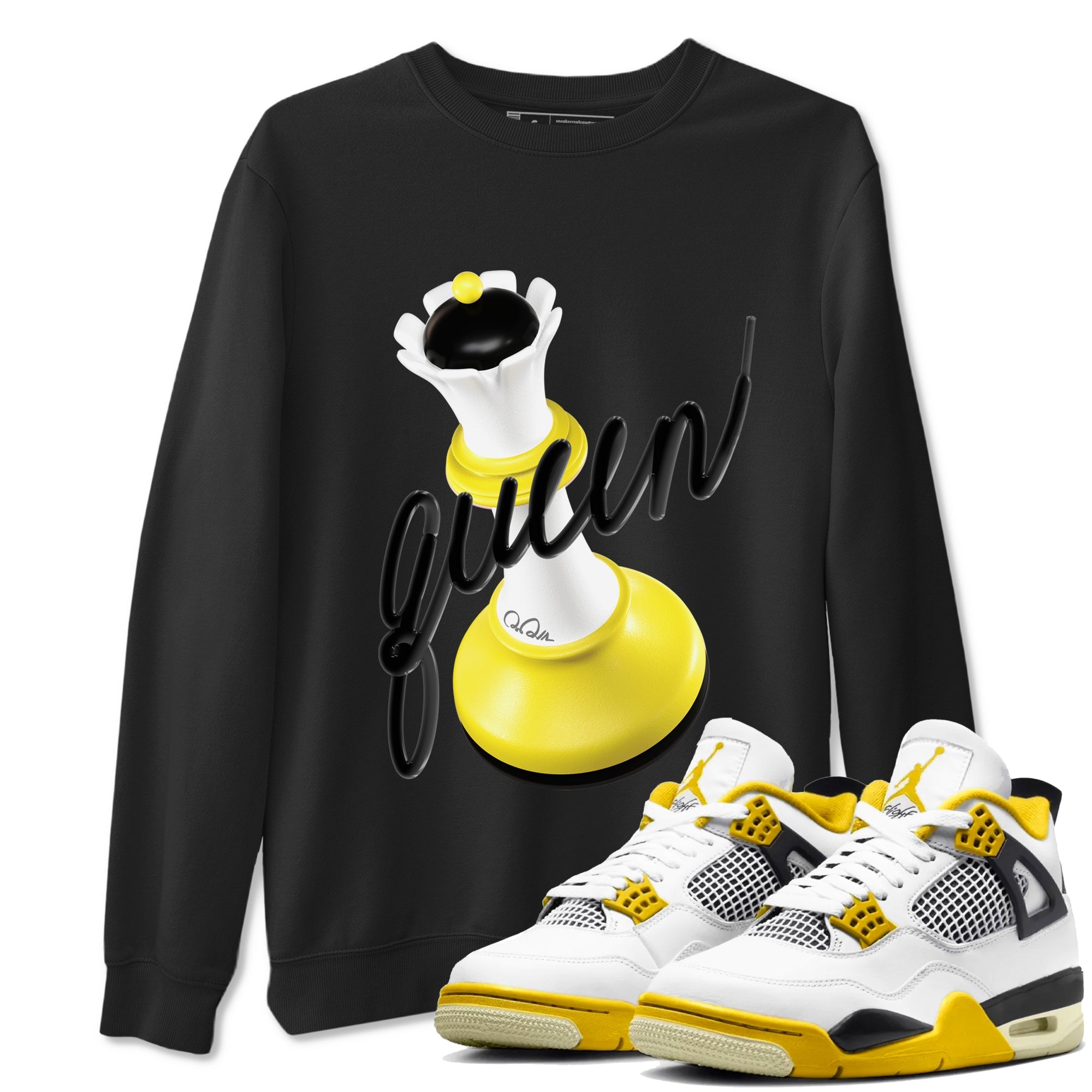 AJ4 Vivid Sulfur shirt to match jordans 3D Queen sneaker tees Air Jordan 4 Vivid Sulfur Drip Gear Zone unisex cotton Black 1 crew neck shirt