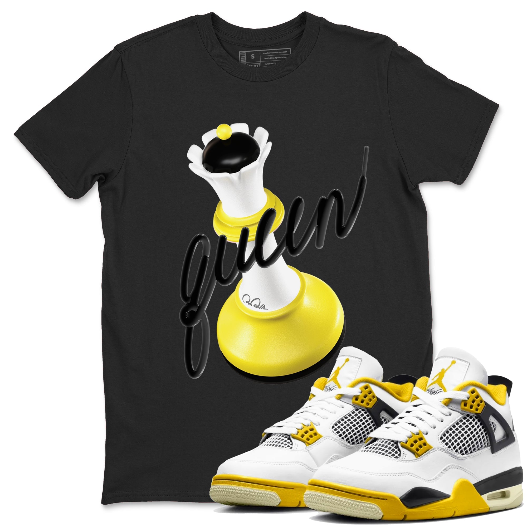 AJ4 Vivid Sulfur shirt to match jordans 3D Queen sneaker tees Air Jordan 4 Vivid Sulfur Drip Gear Zone unisex cotton Black 1 crew neck shirt