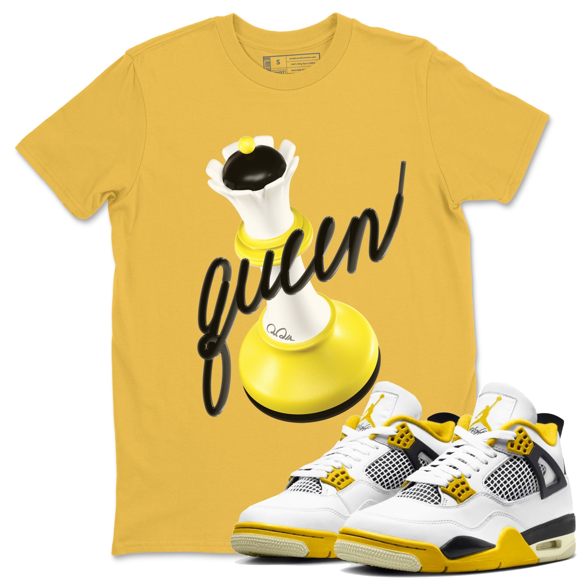 AJ4 Vivid Sulfur shirt to match jordans 3D Queen sneaker tees Air Jordan 4 Vivid Sulfur Drip Gear Zone unisex cotton Daisy 1 crew neck shirt