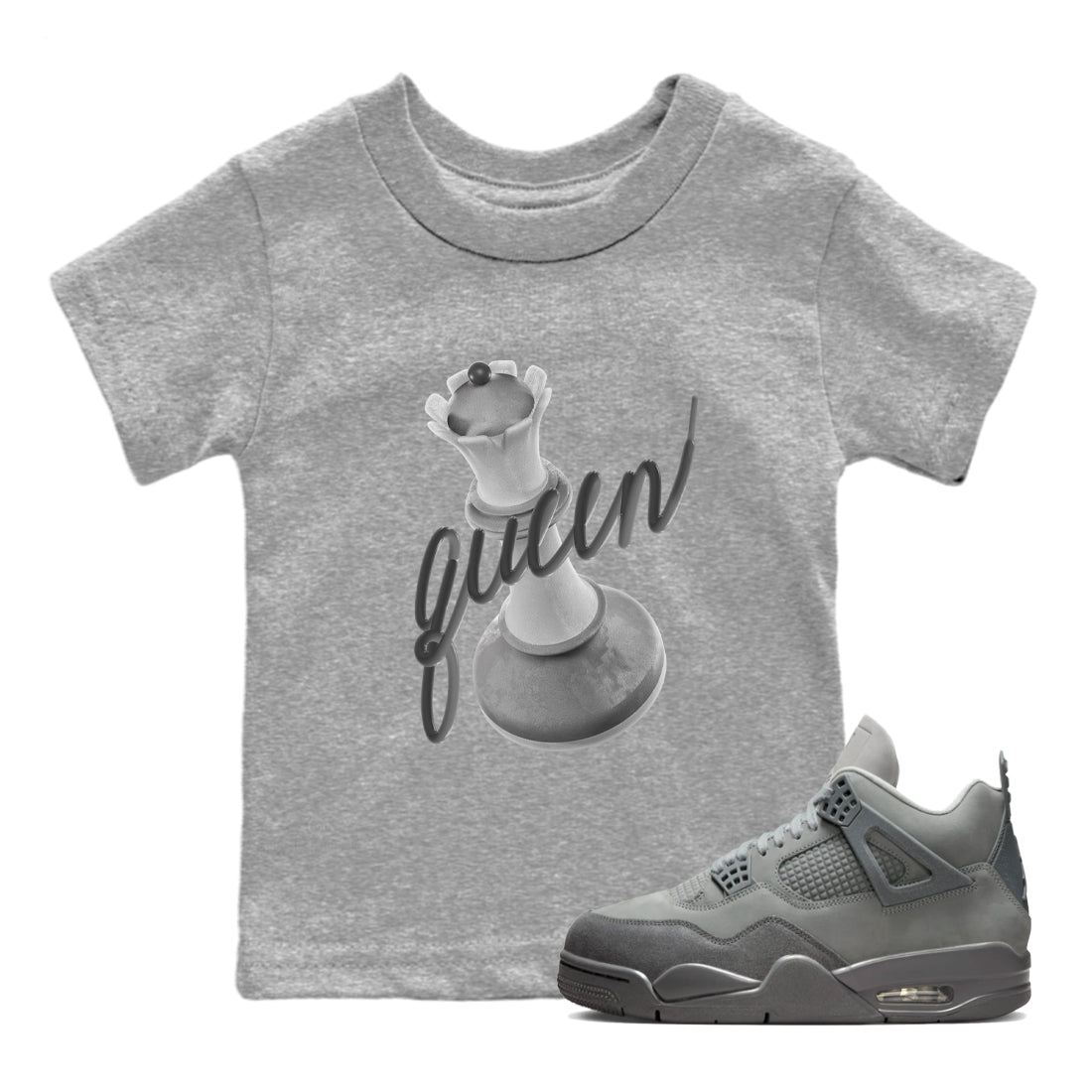 4s Wet Cement shirts to match jordans 3D Queen sneaker match tees Air Jordan 4 SE Wet Cement Drip Gear Zone Youth Baby Heather Grey 1 crew neck shirts