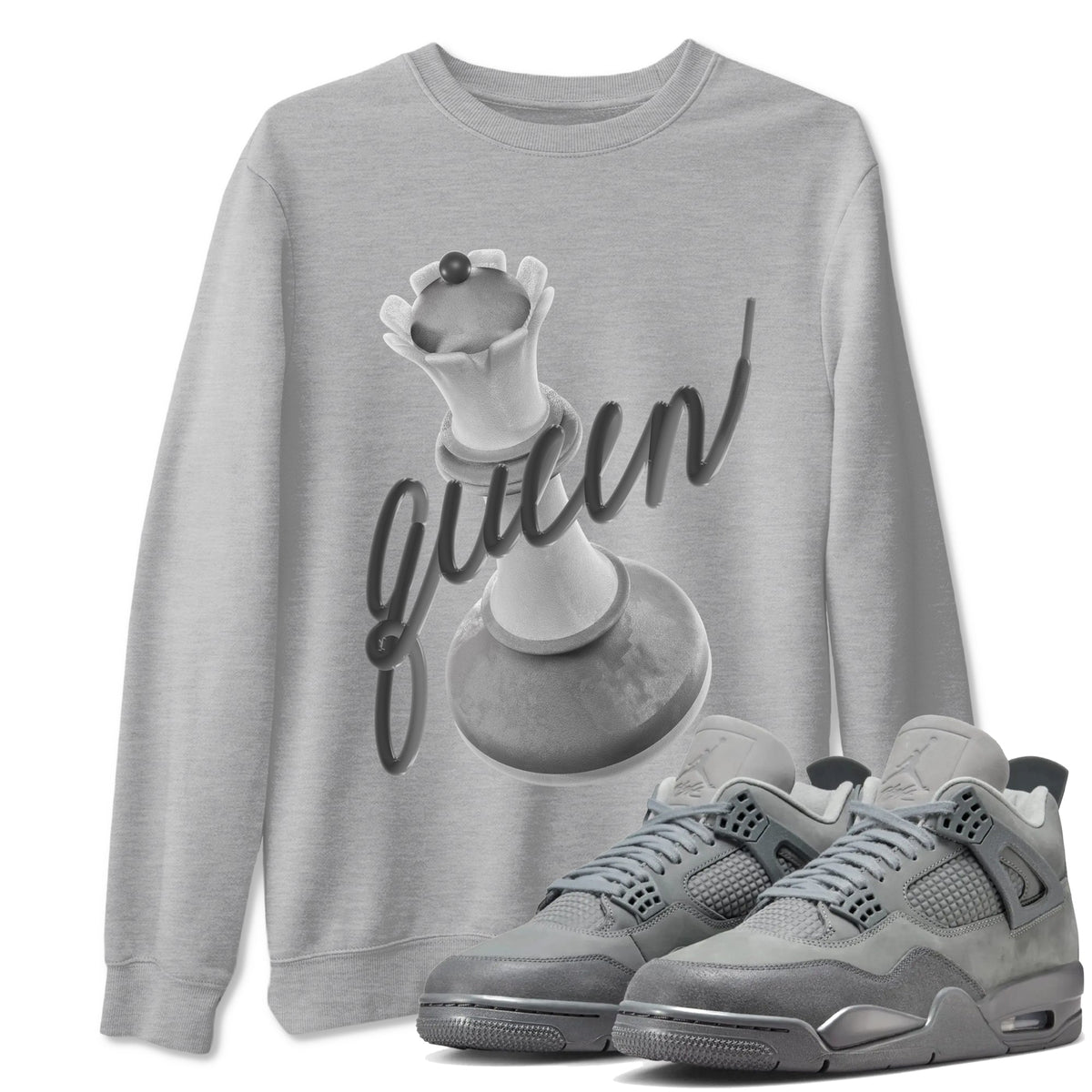 4s Wet Cement shirts to match jordans 3D Queen sneaker match tees Air Jordan 4 SE Wet Cement Drip Gear Zone unisex cotton Heather Grey 1 crew neck shirts