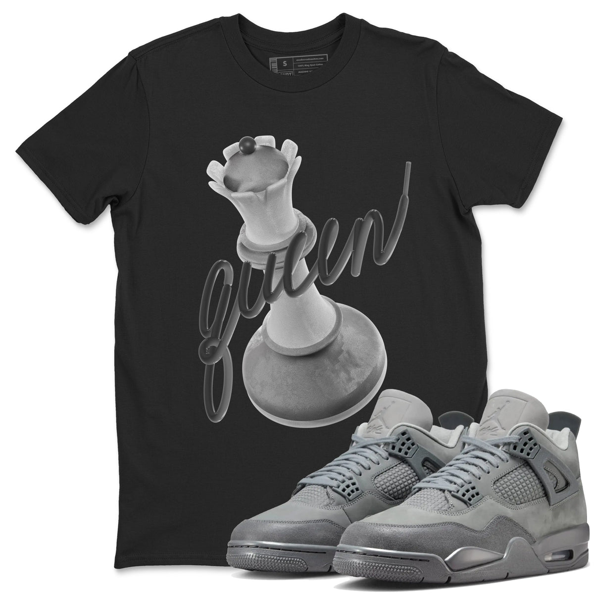 4s Wet Cement shirts to match jordans 3D Queen sneaker match tees Air Jordan 4 SE Wet Cement Drip Gear Zone unisex cotton Black 1 crew neck shirts