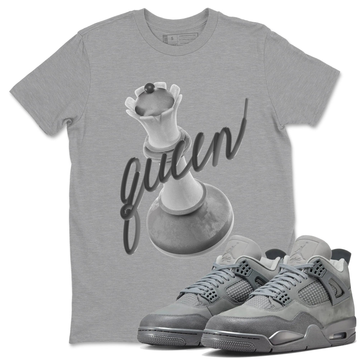 4s Wet Cement shirts to match jordans 3D Queen sneaker match tees Air Jordan 4 SE Wet Cement Drip Gear Zone unisex cotton Heather Grey 1 crew neck shirts
