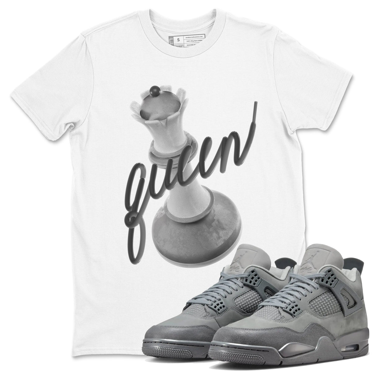 4s Wet Cement shirts to match jordans 3D Queen sneaker match tees Air Jordan 4 SE Wet Cement Drip Gear Zone unisex cotton White 1 crew neck shirts
