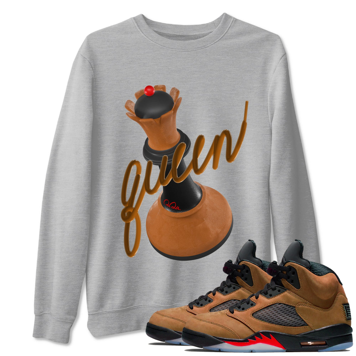 5s Archaeo Brown shirts to match jordans 3D Queen sneaker match tees Air Jordan 5 Archaeo Brown match shoes to clothes Drip Gear Zone unisex cotton Heather Grey 1 shirts